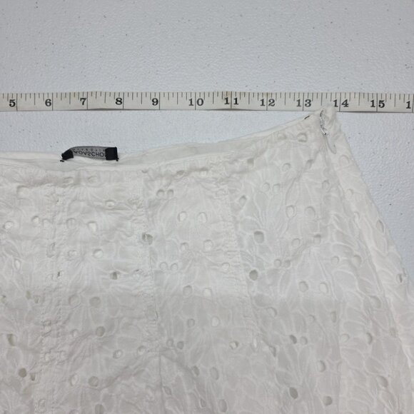 Magaschoni White Cotton Eyelet Skirt Midi 27x23.5 Lined Floral Spring Crisp - Picture 8 of 10